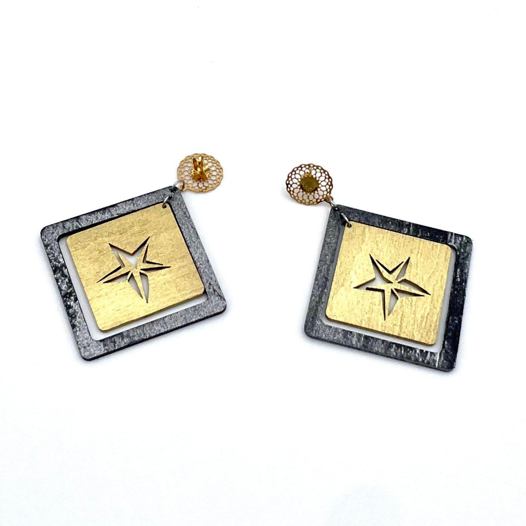 Stunning Diamond Basswood Dangle Earrings with Star Cutout - Timeless Elegance and Striking Contrast - GiftShop.lu
