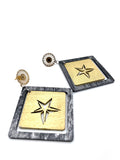 Stunning Diamond Basswood Dangle Earrings with Star Cutout - Timeless Elegance and Striking Contrast - GiftShop.lu