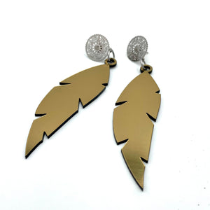 Stylish Golden Black Acrylic feather Earrings with Stainless Steel Attachment - GiftShop.lu