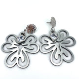 Stylish Silver Black Acrylic floral Earrings with Stainless Steel Attachment - GiftShop.lu
