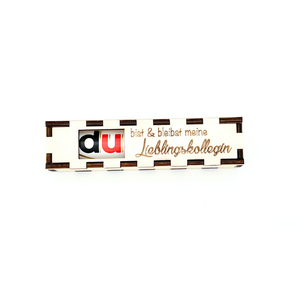 Personalisiertes Geschenkset aus Holz: Duplo-Schokolade mit individueller Gravur